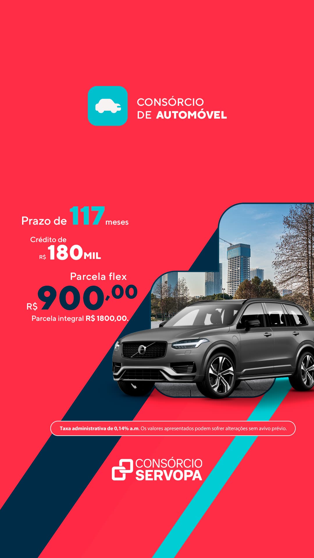 Consórcio de Automóvel - Crédito R$ 180 mil - Parcela flex R$ 900